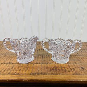 Vintage Cream and Sugar Bowls Pressed  Nucut/ Imperial Glass Set of 2